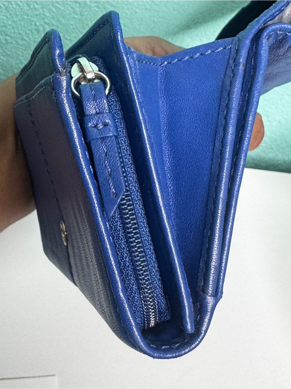 Coach Women's Blue Leather Compact Wallet - Picture 12 of 12